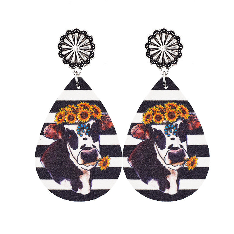 Wholesale Western Style Cow Leather Drop Earrings